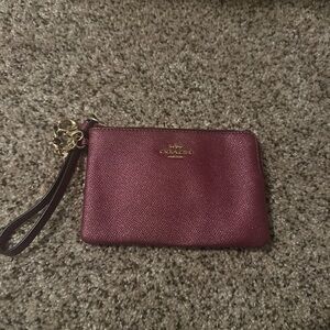 Coach Maroon Wristlet with Gold Accents